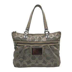 Coach Gray Monogram Canvas Poppy Metallic Glam Tote 15389